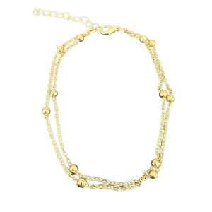 Delicate Double Layer Gold Plated Anklet - Beaded Cable Chain - Adjustable Size